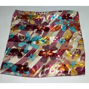 Vintage Space Age Scarf Multicolor Retro Floral Flower Print 20" Square Womens